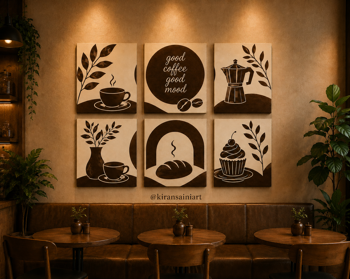 Coffee Moments Collection – Set of 5 Circular Canvas Wall Art Set