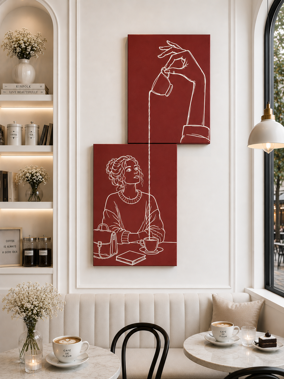 Minimalist Coffee Art Canvas Set of 2 | Modern Cafe Wall Decor for Coffee Shops & Restaurants