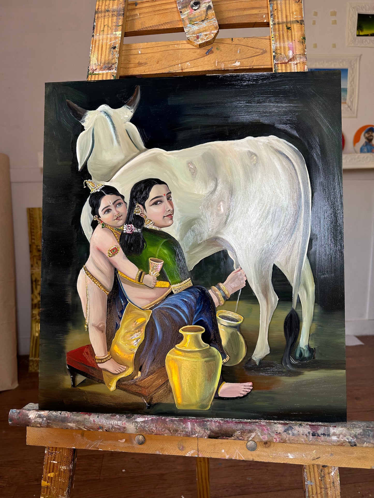 Inspired by Raja Ravi Varma – Hand applied Paint-Textured Canvas print of Original painting