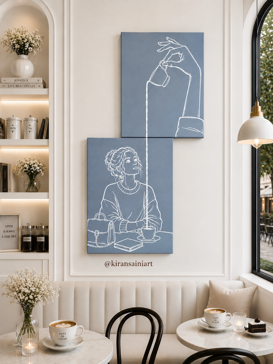 Minimalist Coffee Art Canvas Set of 2 | Modern Cafe Wall Decor for Coffee Shops & Restaurants