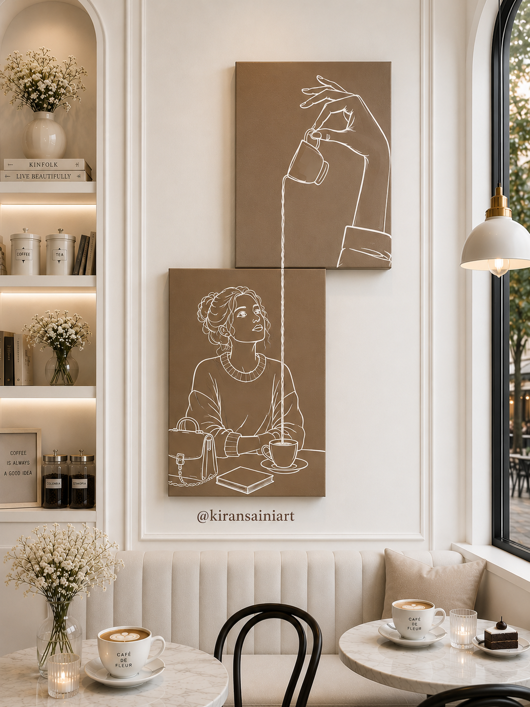 Minimalist Coffee Art Canvas Set of 2 | Modern Cafe Wall Decor for Coffee Shops & Restaurants