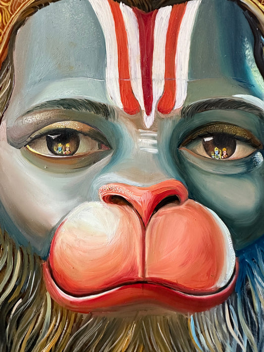 "The World Through Hanuman Eyes" Hand-Paint textured canvas print of original painting
