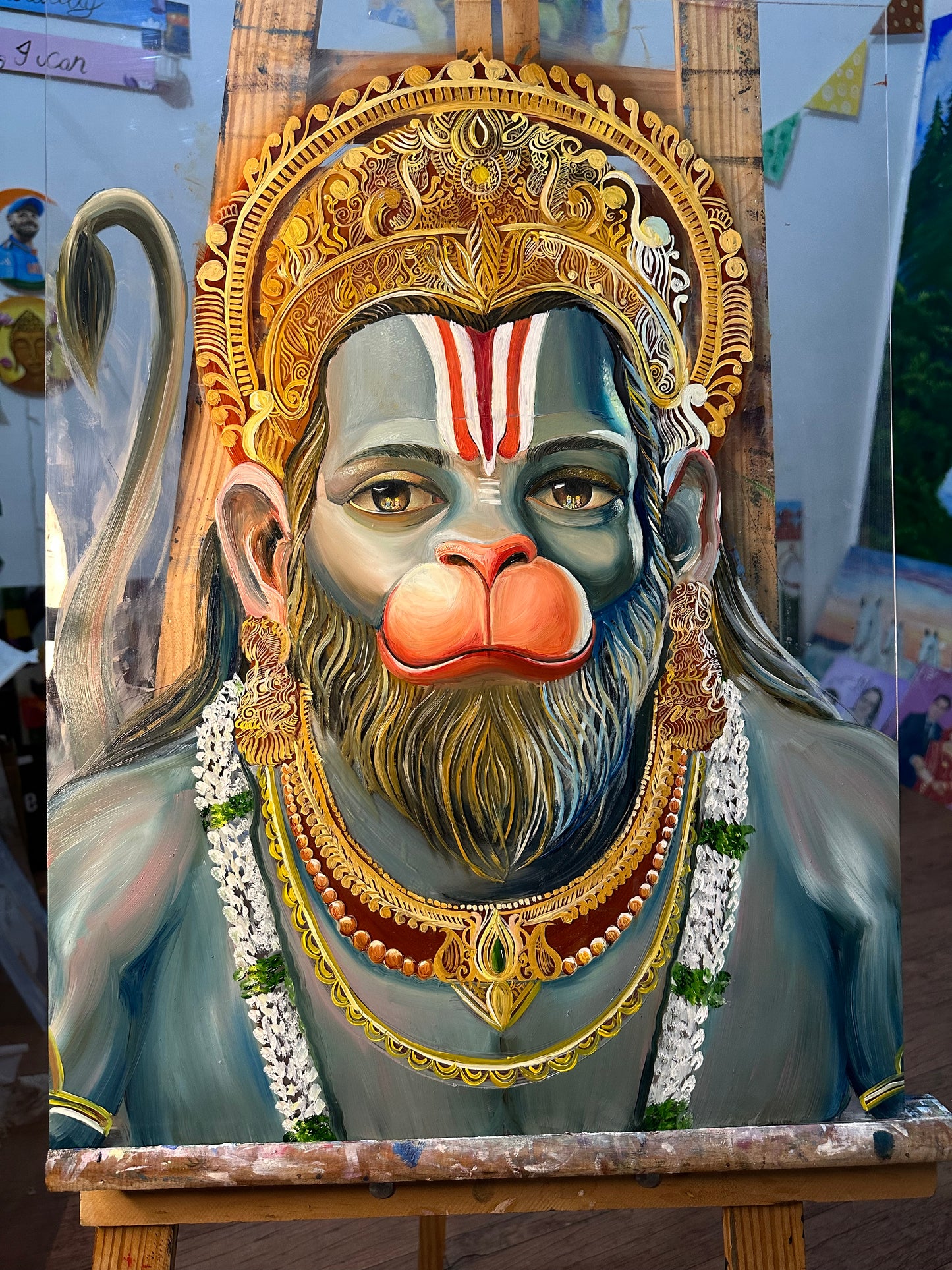 "The World Through Hanuman Eyes" Hand-Paint textured canvas print of original painting