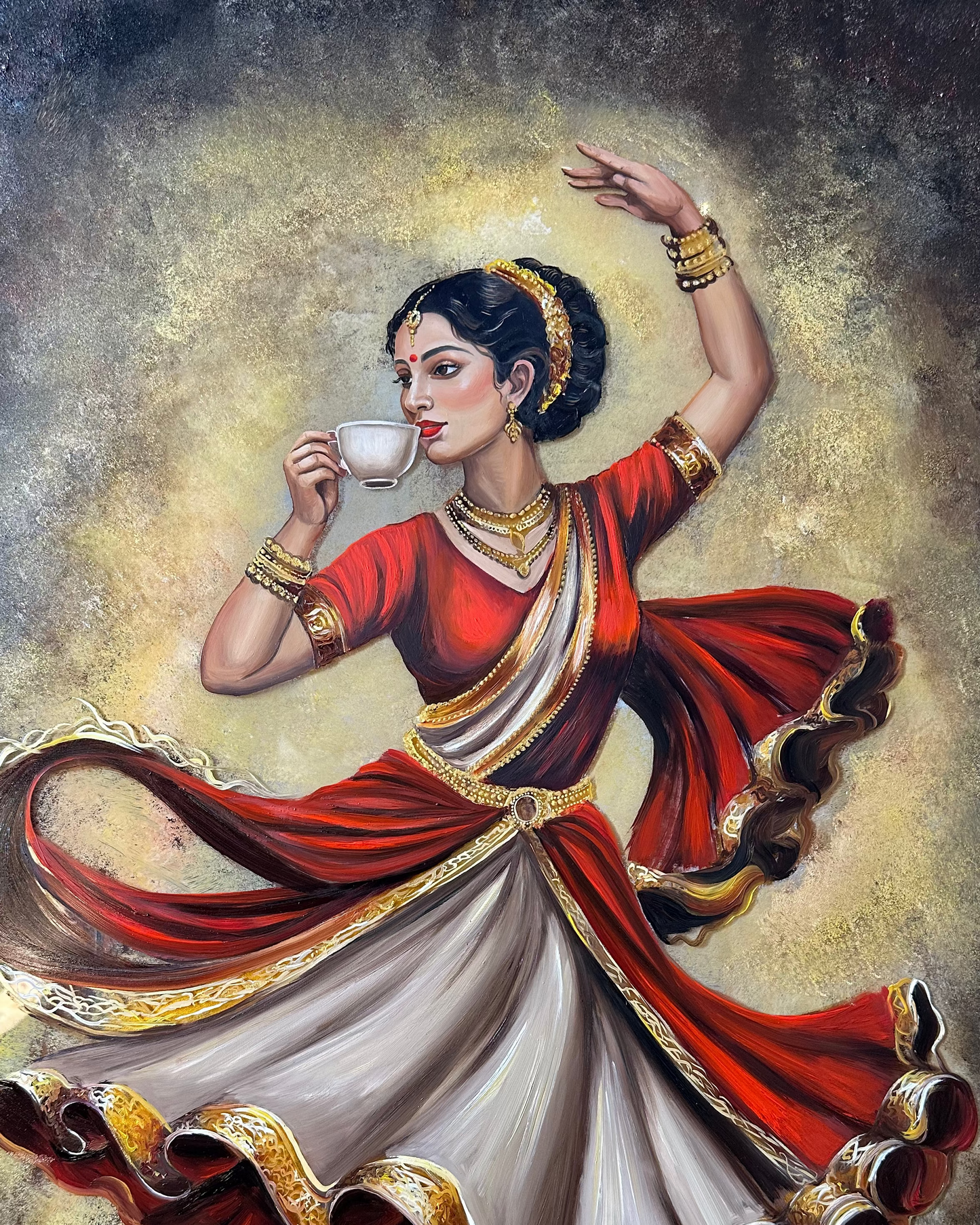 Ek Cup Chai: A Sip of Energy | Paint Textured canvas Print of original Painting