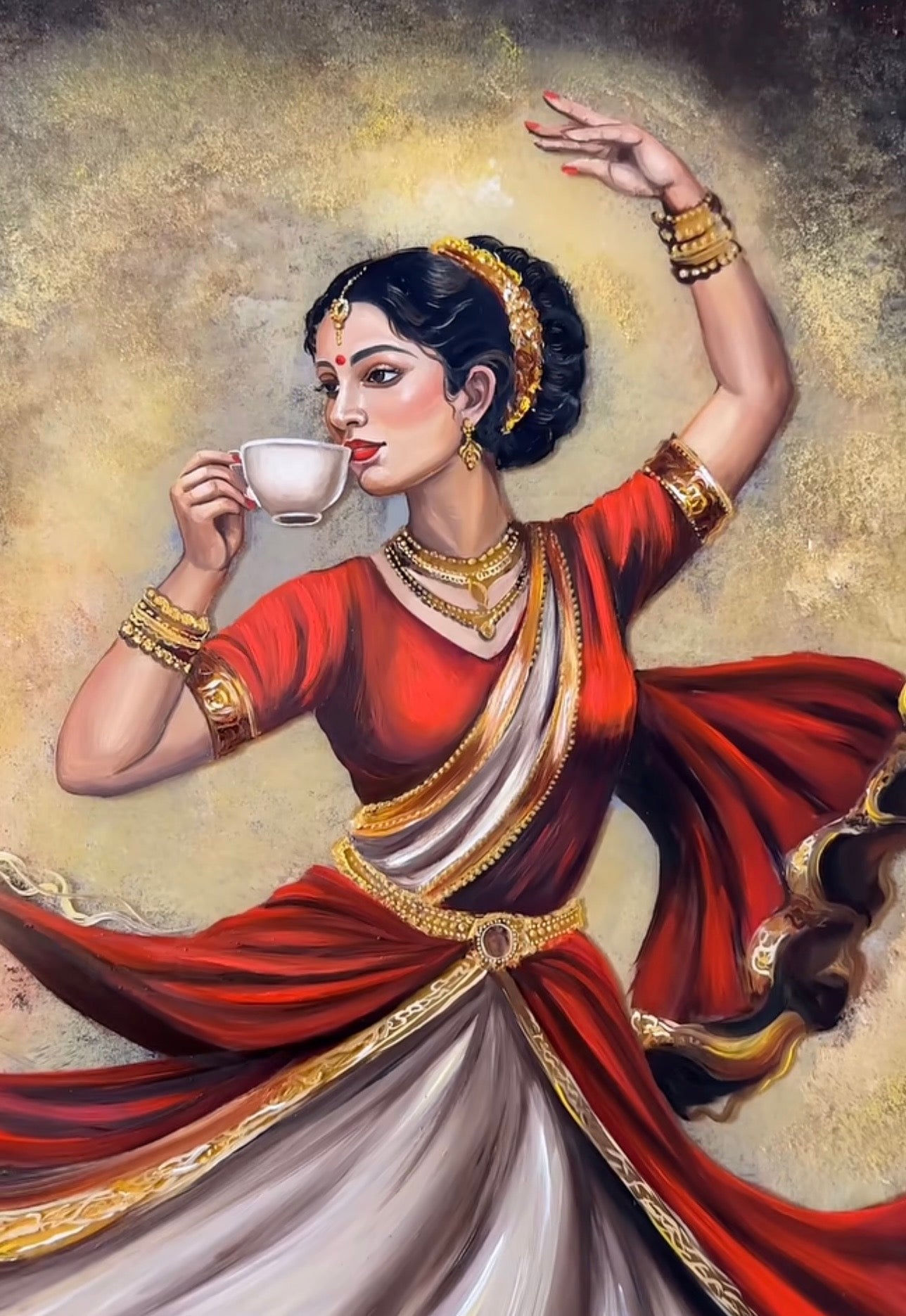 Ek Cup Chai: A Sip of Energy | Paint Textured canvas Print of original Painting