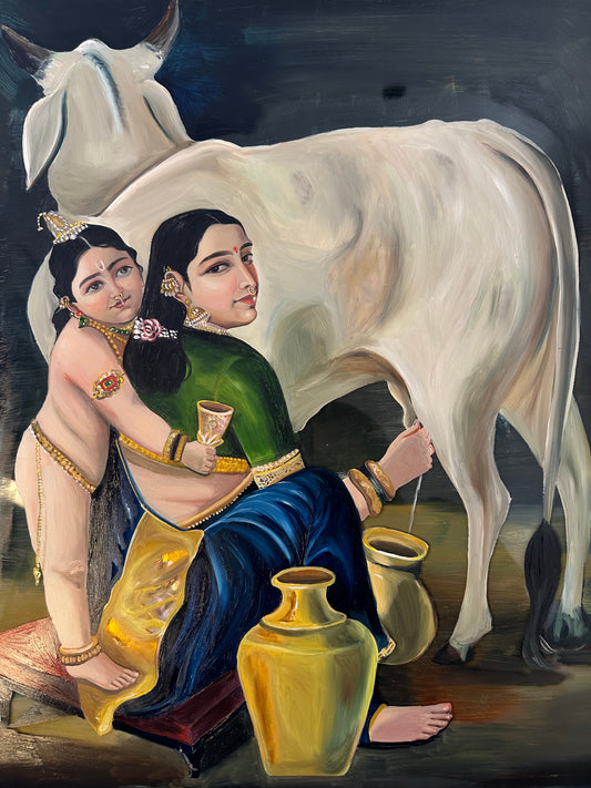Inspired by Raja Ravi Varma – Hand applied Paint-Textured Canvas print of Original painting