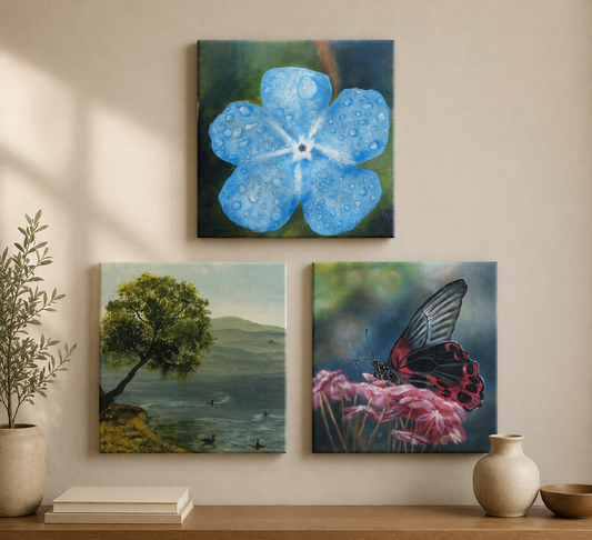 Nature’s Elegance Trio – Original Acrylic Canvas Paintings (Set of 3)