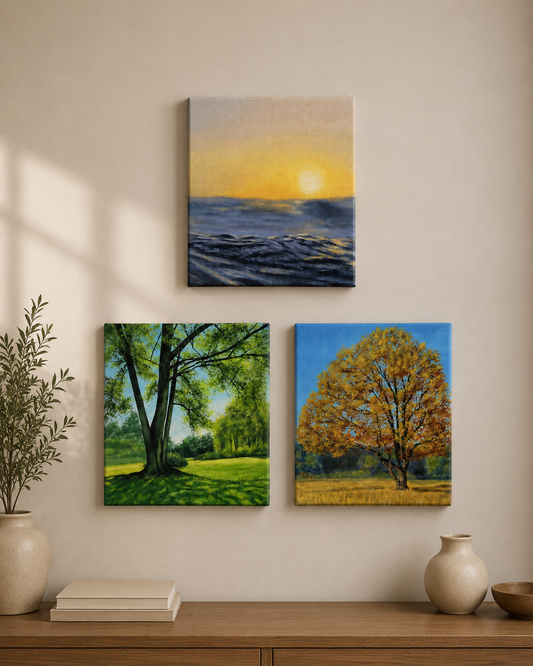 Nature’s Harmony Trio – Original Acrylic Canvas Paintings (Set of 3)