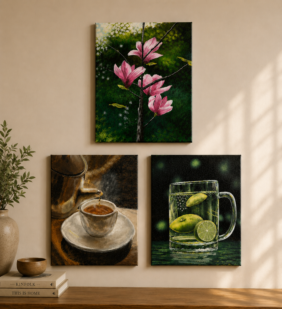 Moments of Serenity Trio – Original Acrylic Canvas Paintings (Set of 3)