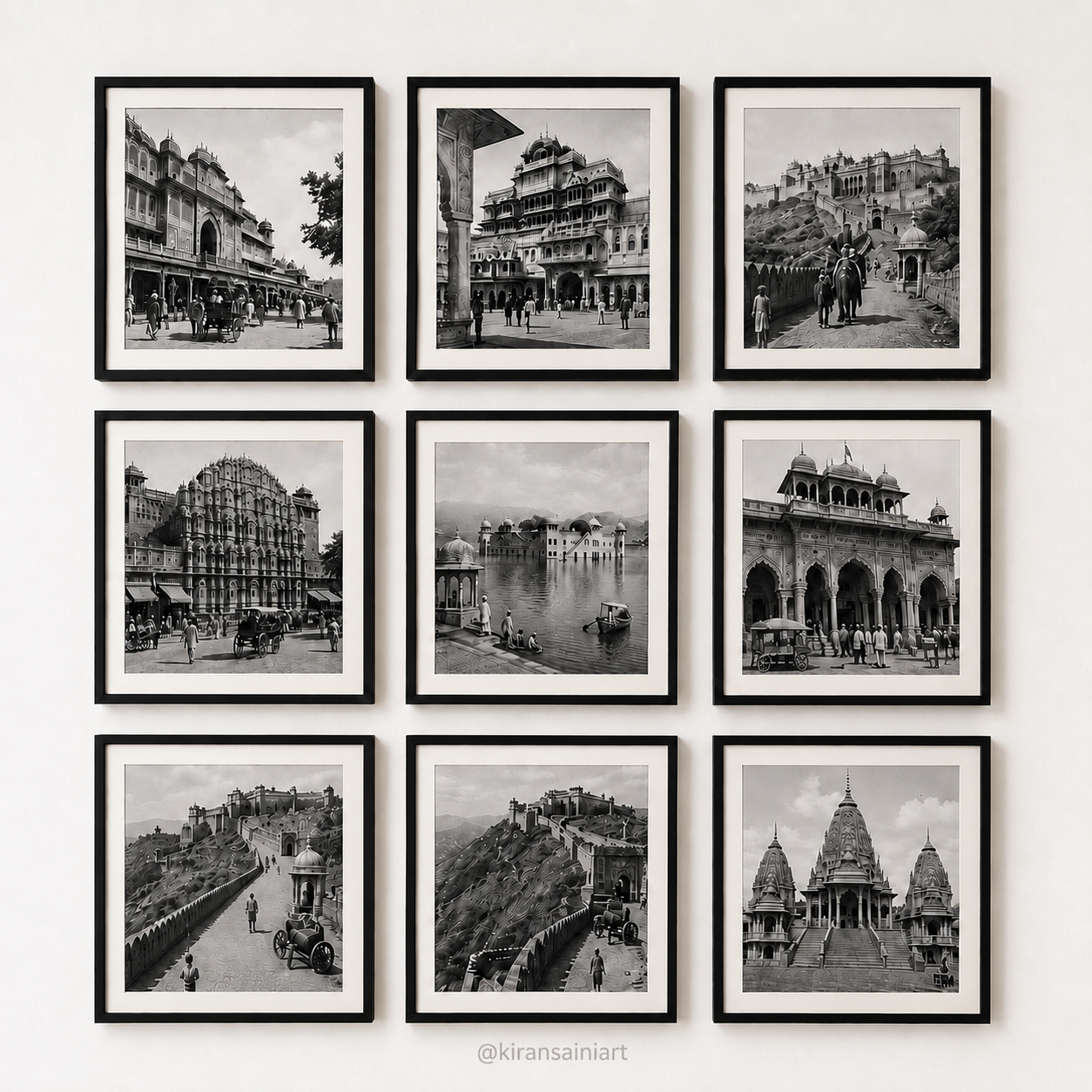Jaipur Heritage Gallery Wall Art Set (Set of 9 wooden Framed Prints)