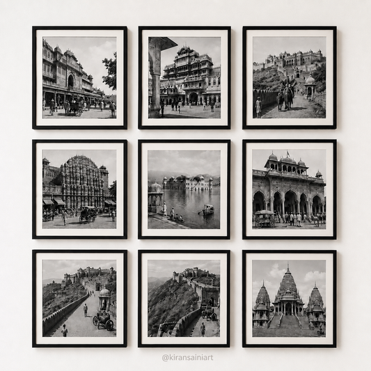 Jaipur Heritage Gallery Wall Art Set (Set of 9 wooden Framed Prints)