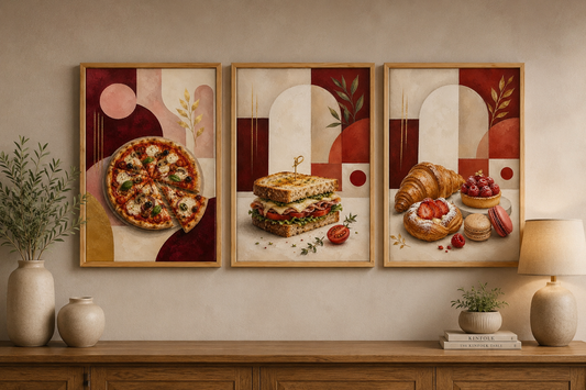 Gourmet Café Trio – Premium Food Wall Art Set of 3