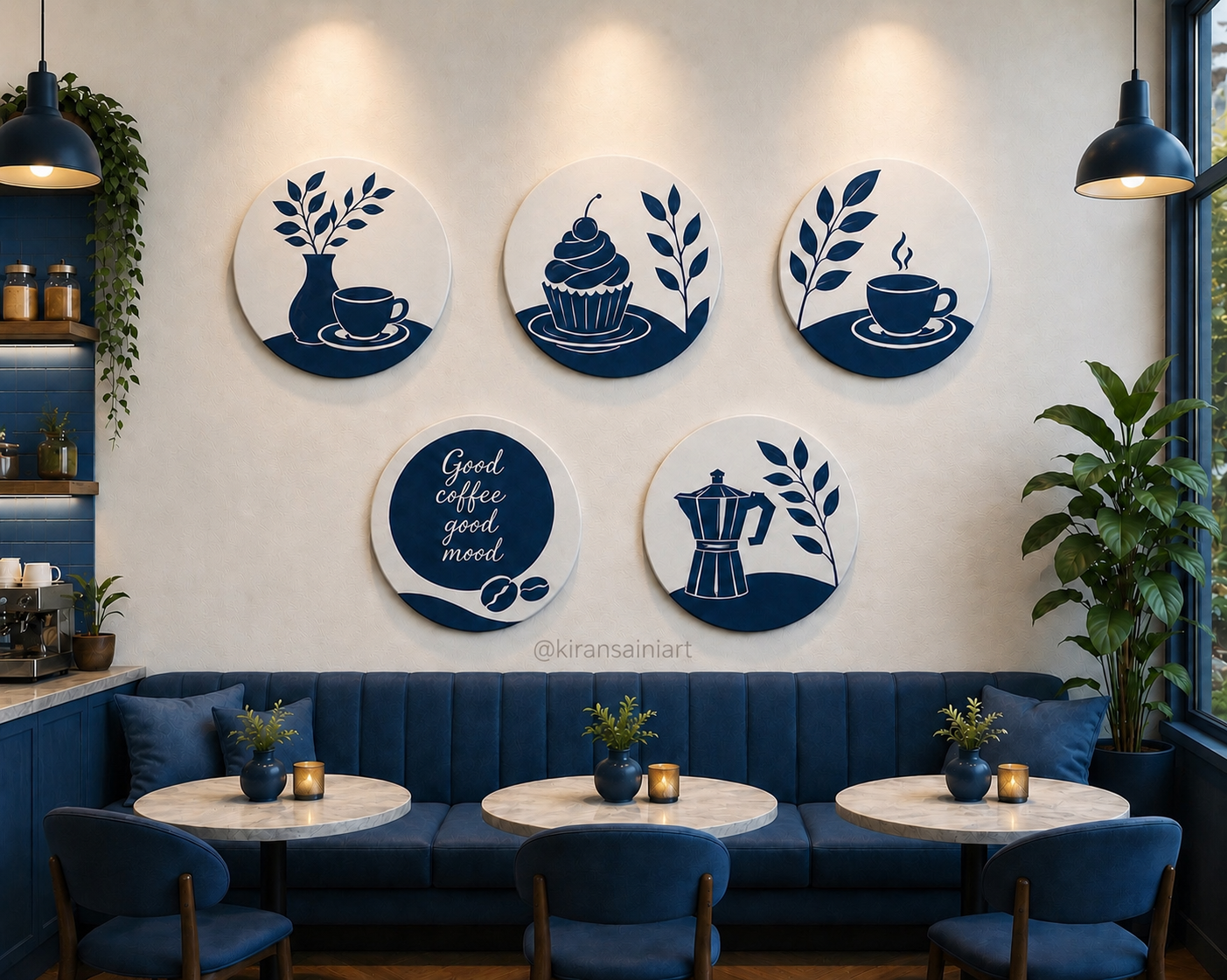 Coffee Moments Collection – Set of 5 Circular Canvas Wall Art Set