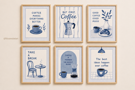 Coffee Moments Collection – Set of 6 Café Wall Art Prints