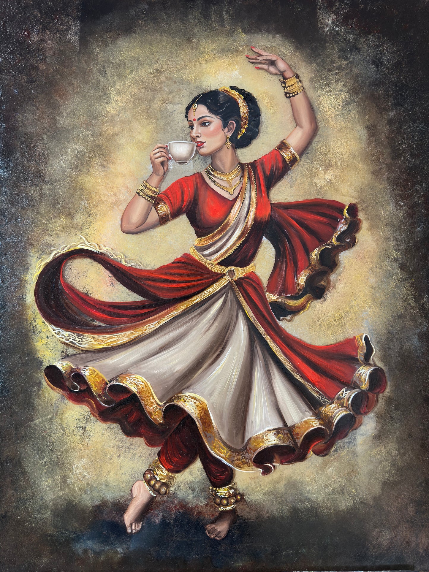 Ek Cup Chai: A Sip of Energy | Paint Textured canvas Print of original Painting