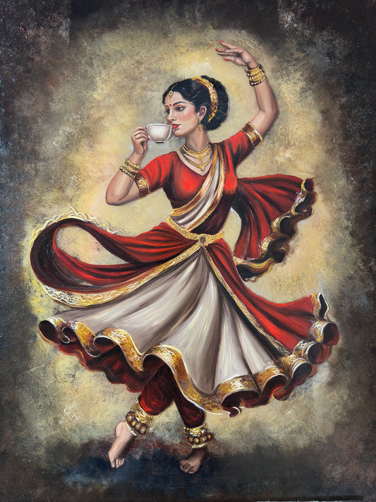 Ek Cup Chai: A Sip of Energy | Paint Textured canvas Print of original Painting