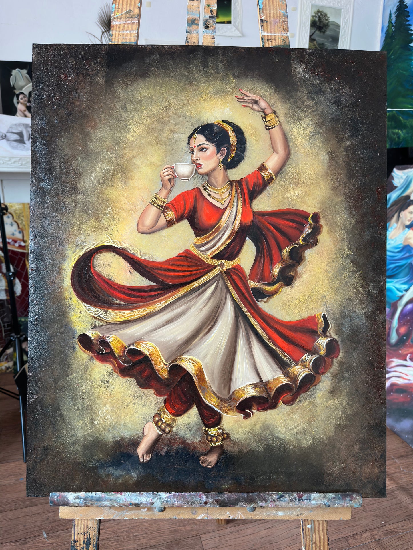 Ek Cup Chai: A Sip of Energy | Paint Textured canvas Print of original Painting