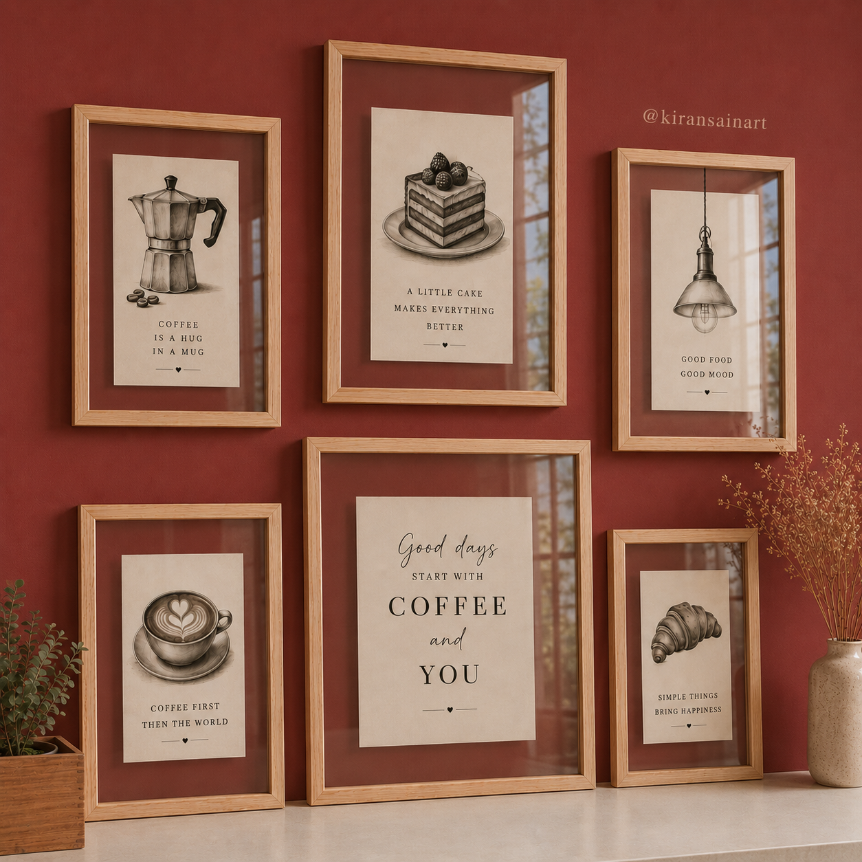 Double Glass Café Wall Frame Set | Premium Pine Wood Floating Frames