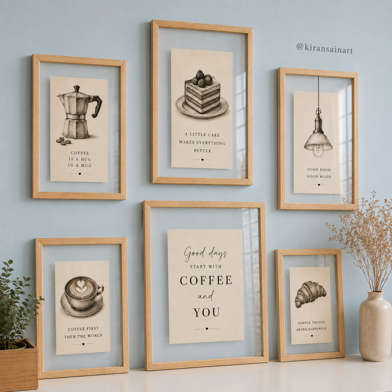 Double Glass Café Wall Frame Set | Premium Pine Wood Floating Frames