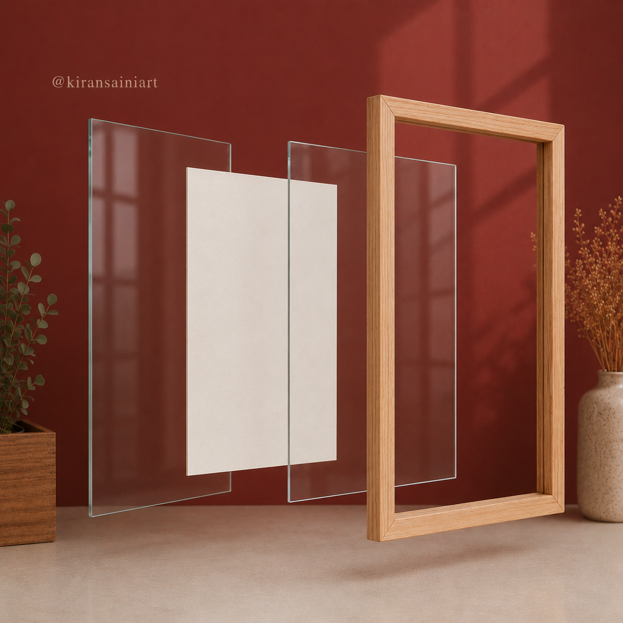 Double Glass Café Wall Frame Set | Premium Pine Wood Floating Frames