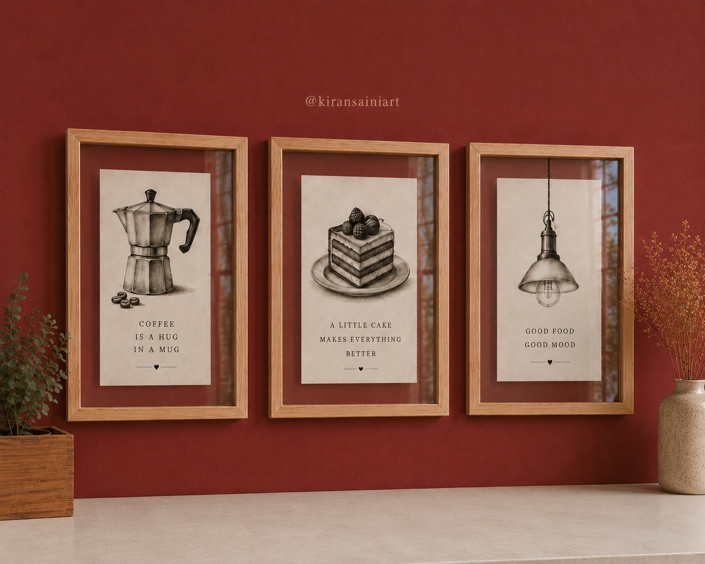 Double Glass Café Wall Frame Set | Premium Pine Wood Floating Frames
