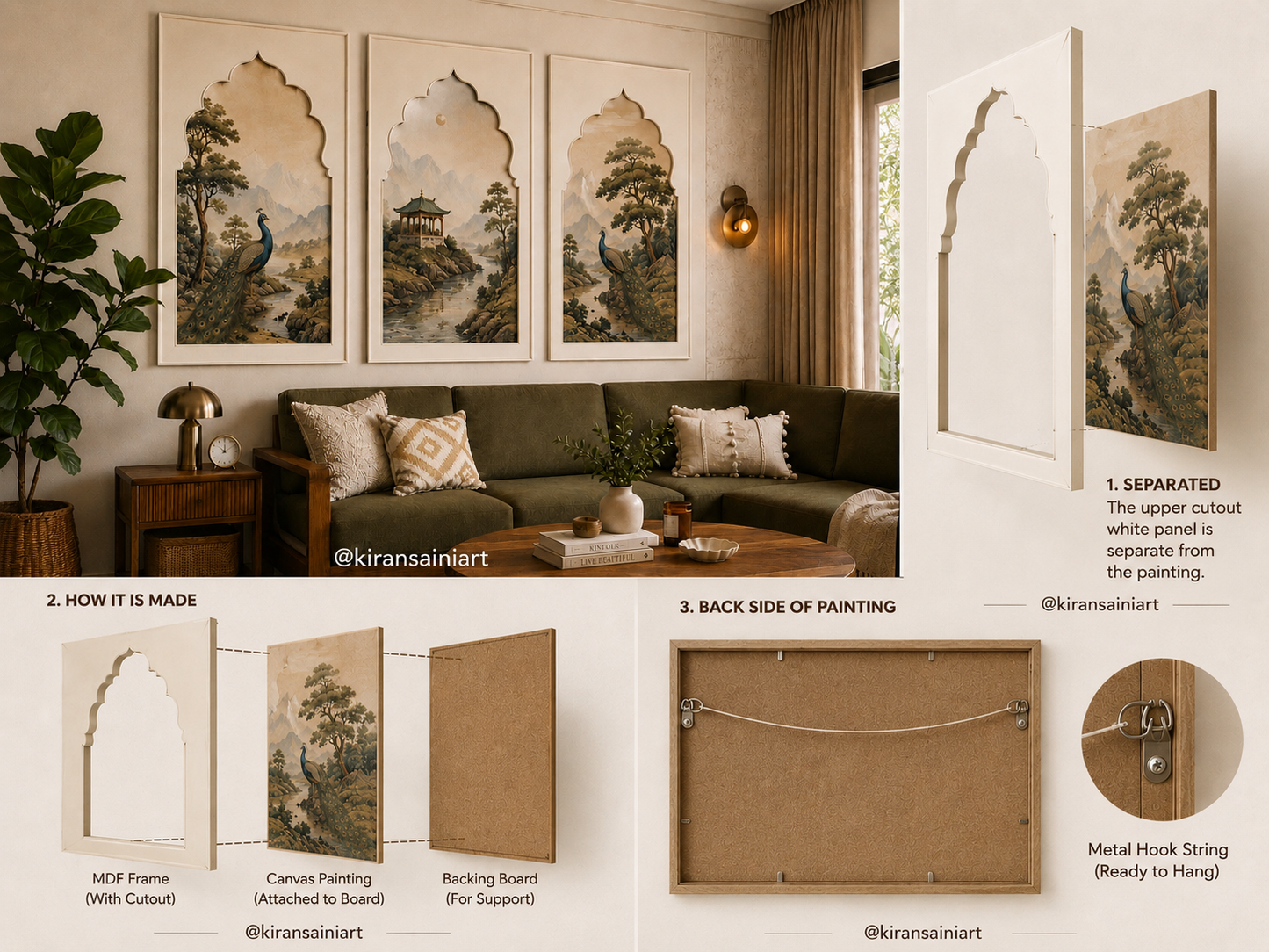 Set of 3 Hand-Textured Canvas Wall Art with Decorative MDF Cutout Frame | Ready to Hang