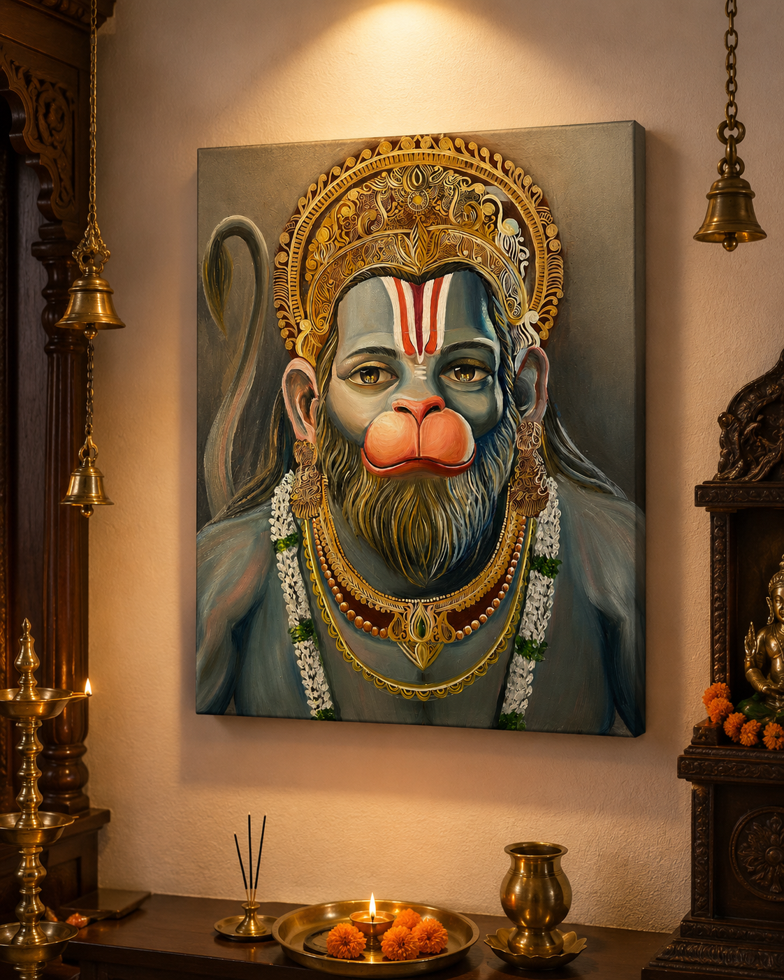 "The World Through Hanuman Eyes" Hand-Paint textured canvas print of original painting