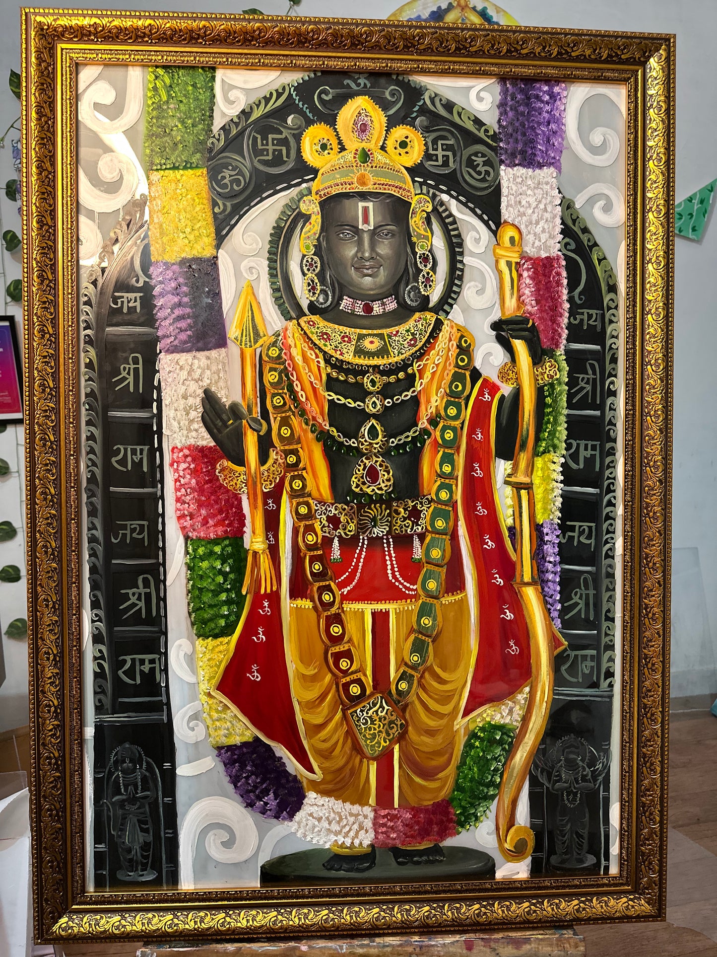 Lord Ramlala Ji Painting | Hand-Textured canvas print from original Hand-Signed Glass Painting