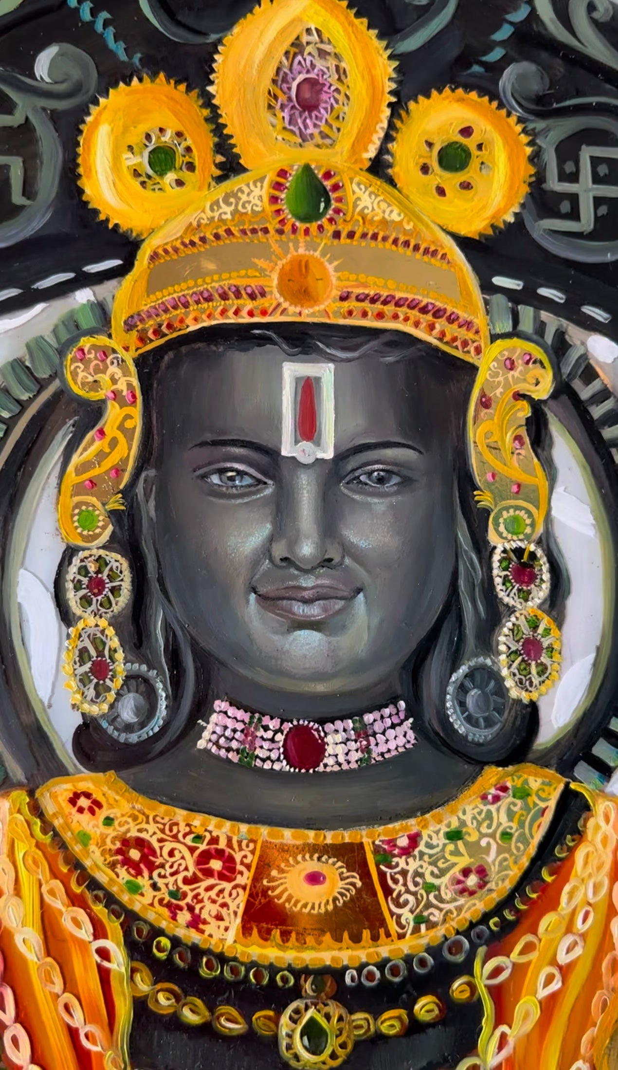 Lord Ramlala Ji Painting | Hand-Textured canvas print from original Hand-Signed Glass Painting