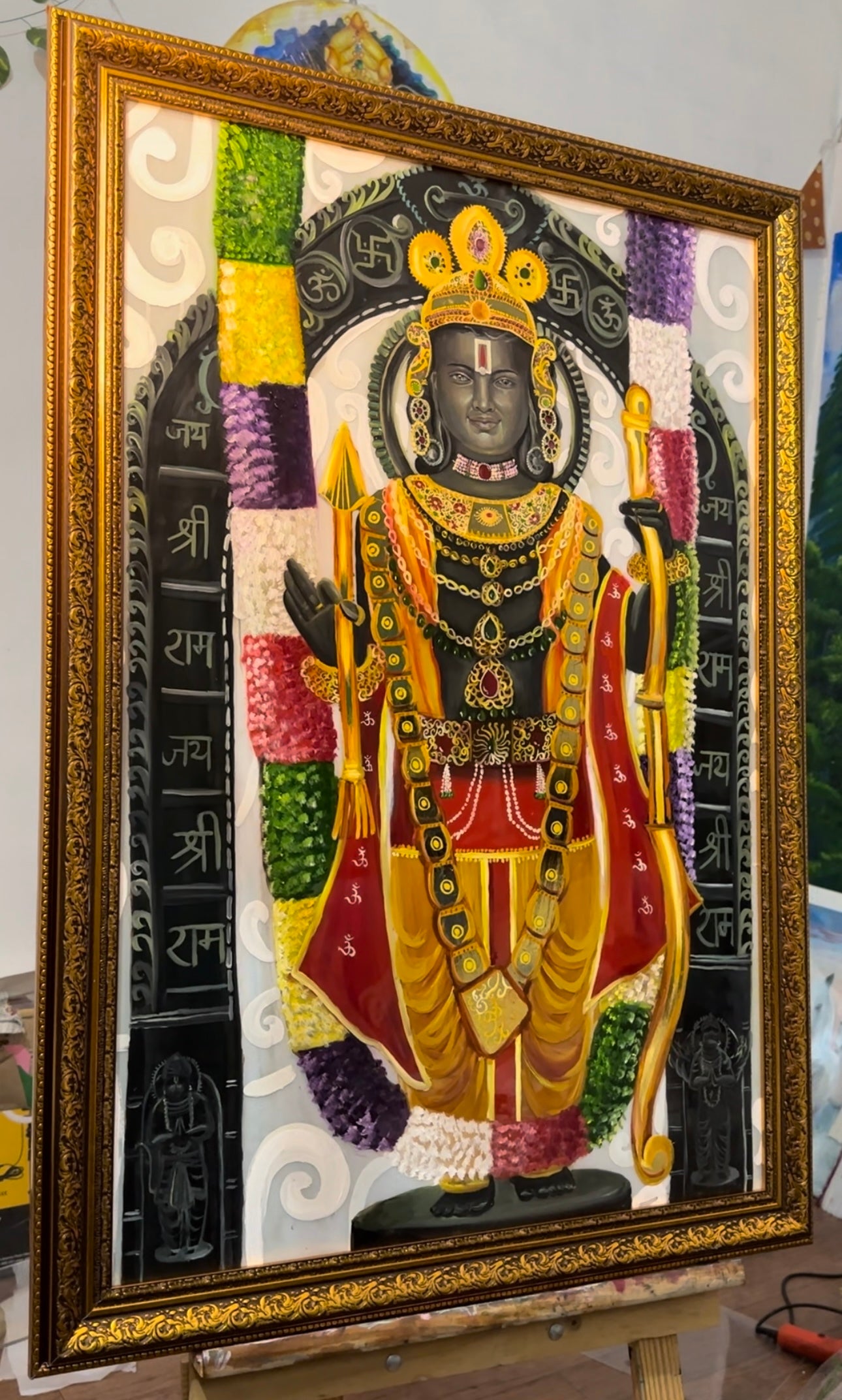 Lord Ramlala Ji Painting | Hand-Textured canvas print from original Hand-Signed Glass Painting
